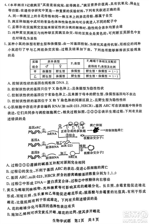 T8联考2024届高三上学期第一次学业质量评价生物参考答案 T8联考2024届高三上学期第一次学业质量评价生物参考答案
