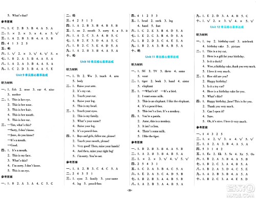 湖南教育出版社2023年秋学科素养与能力提升三年级英语上册湘少版答案