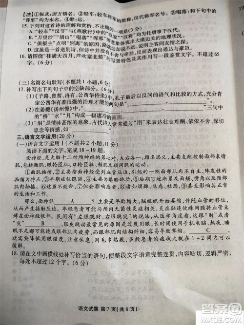 衡水金卷2024届高三上学期12月大联考语文试题参考答案 衡水金卷2024届高三上学期12月大联考语文试题参考答案