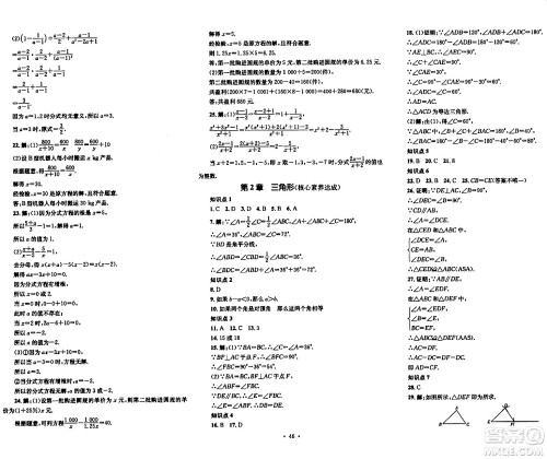 湖南教育出版社2023年秋学科素养与能力提升八年级数学上册湘教版答案