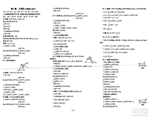 湖南教育出版社2023年秋学科素养与能力提升八年级数学上册湘教版答案