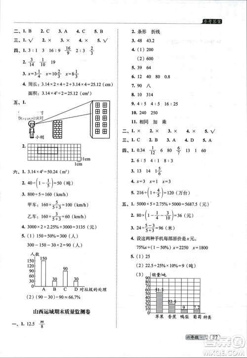 长春出版社2023年秋68所助学丛书小学名校期末考试真题真卷精编六年级数学上册北师大版参考答案