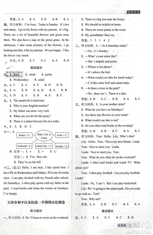长春出版社2023年秋68所助学丛书小学名校期末考试真题真卷精编五年级英语上册人教版参考答案 长春出版社2023年秋68所助学丛书小学名校期末考试真题真卷精编五年级英语上册人教版参考答案