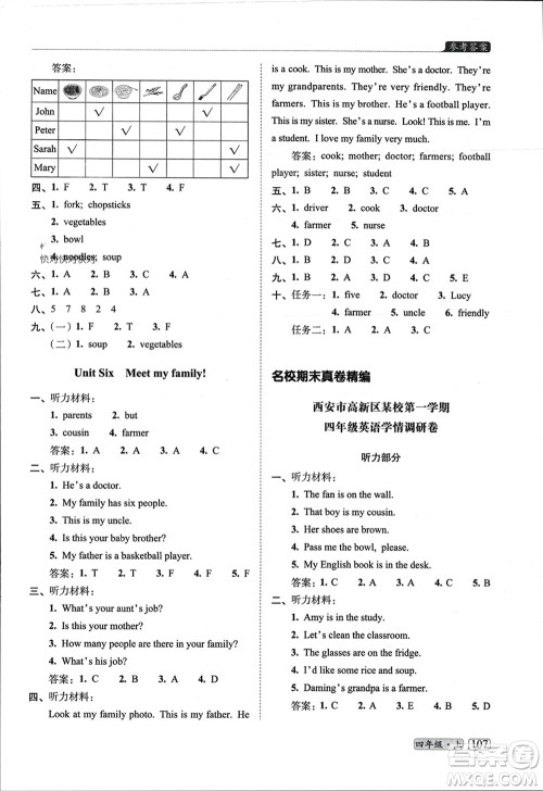 长春出版社2023年秋68所助学丛书小学名校期末考试真题真卷精编四年级英语上册人教版参考答案 长春出版社2023年秋68所助学丛书小学名校期末考试真题真卷精编四年级英语上册人教版参考答案