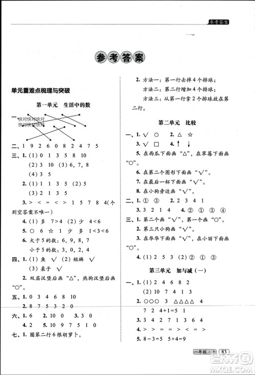 长春出版社2023年秋68所助学丛书小学名校期末考试真题真卷精编一年级数学上册北师大版参考答案