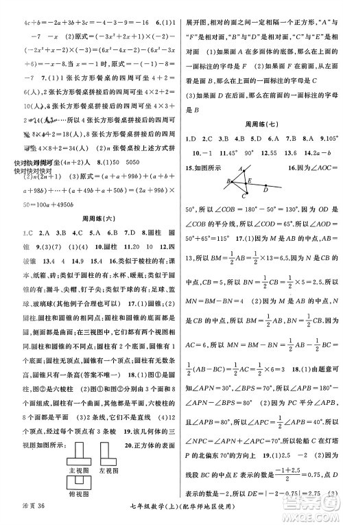 新疆青少年出版社2023年秋原创新课堂七年级数学上册华师大版参考答案