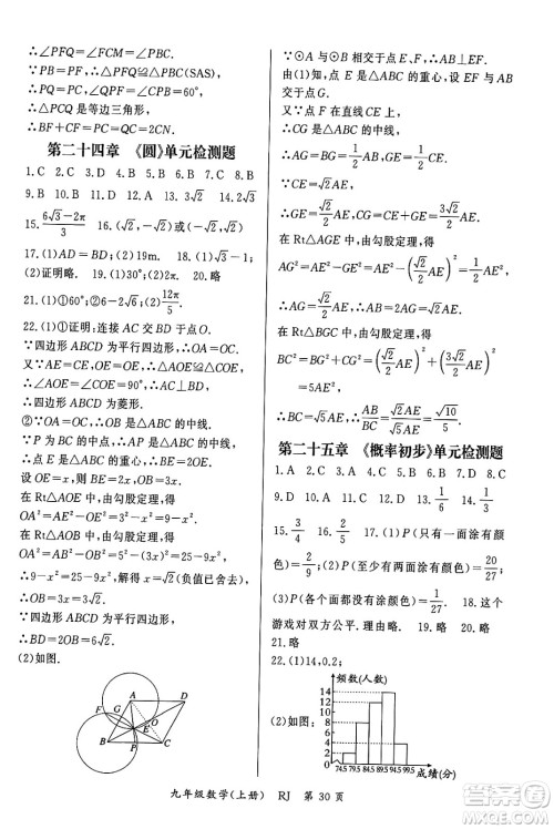 吉林教育出版社2023年秋启航新课堂九年级数学上册人教版答案