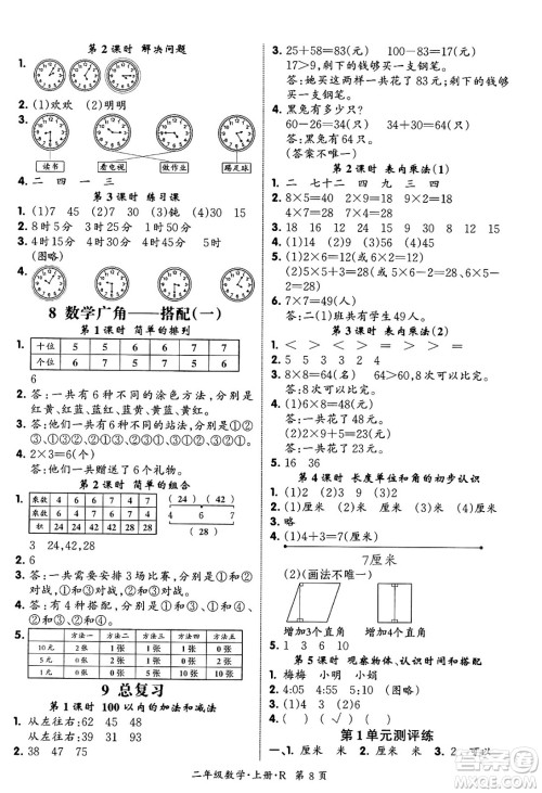 吉林教育出版社2023年秋启航新课堂二年级数学上册人教版答案