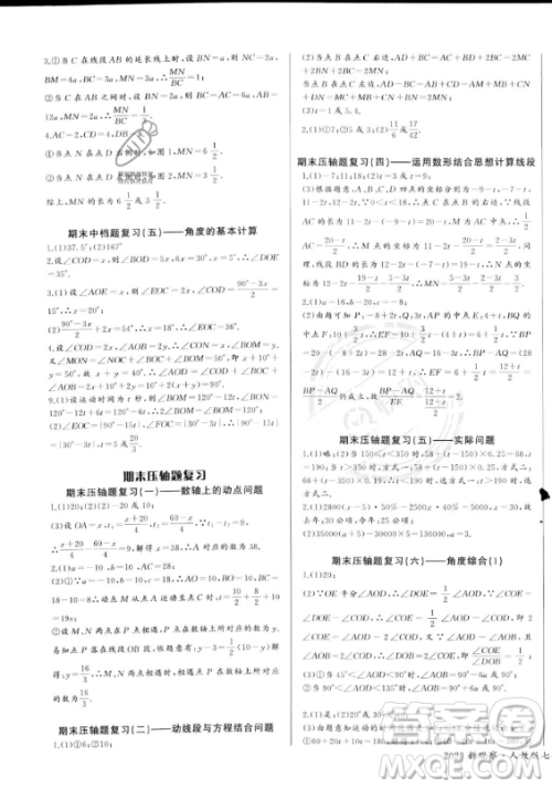长江少年儿童出版社2023年秋思维新观察七年级数学上册人教版答案