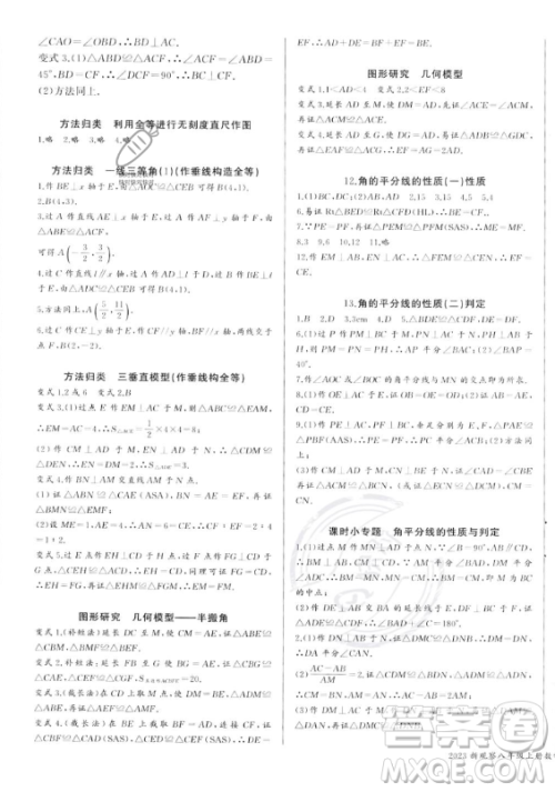 长江少年儿童出版社2023年秋思维新观察八年级数学上册人教版湖北专版答案 长江少年儿童出版社2023年秋思维新观察八年级数学上册人教版湖北专版答案