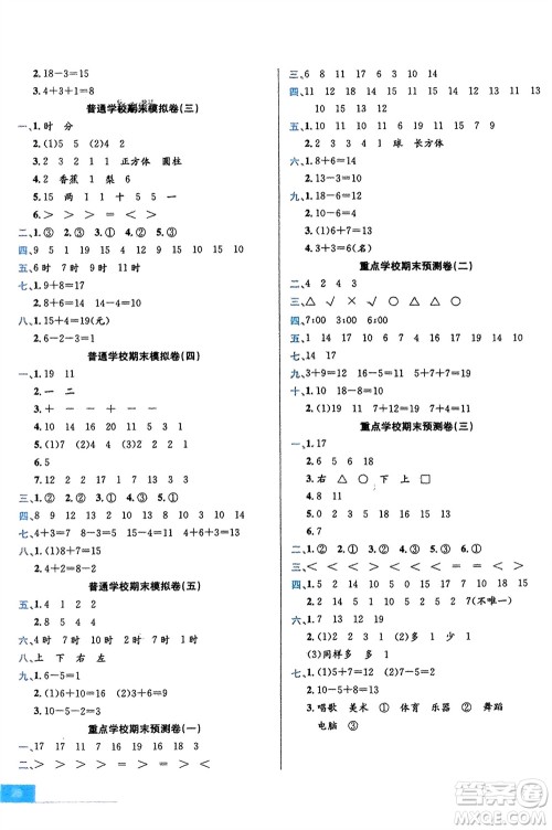 合肥工业大学出版社2023年秋期末冲刺100分金卷一年级数学上册人教版参考答案 合肥工业大学出版社2023年秋期末冲刺100分金卷一年级数学上册人教版参考答案