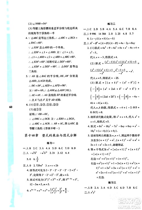 陕西人民教育出版社2024寒假作业与生活八年级数学人教版A版参考答案