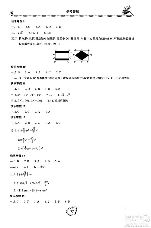 北京教育出版社2024新课堂寒假生活九年级数学人教版答案