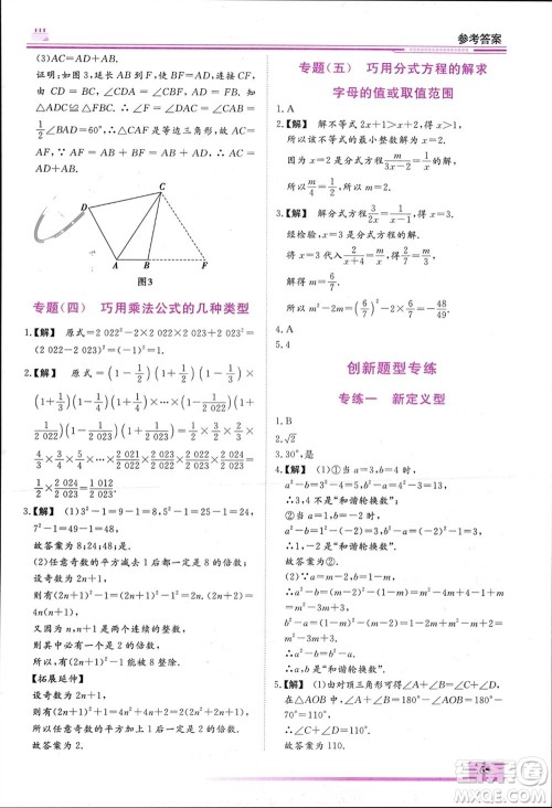 内蒙古大学出版社2024文轩假期生活指导寒假作业八年级数学课标版参考答案 内蒙古大学出版社2024文轩假期生活指导寒假作业八年级数学课标版参考答案