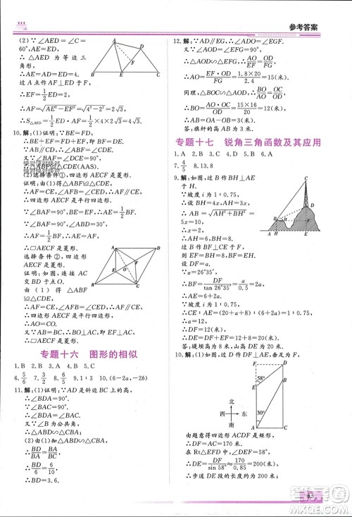 内蒙古大学出版社2024文轩假期生活指导寒假作业九年级数学课标版参考答案