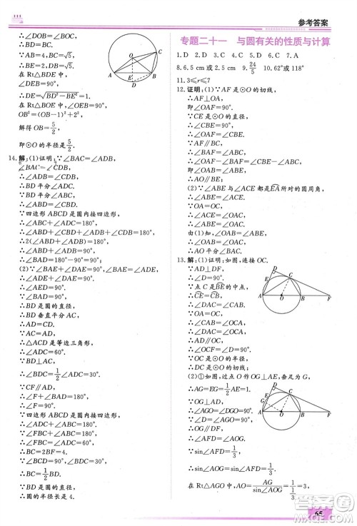 内蒙古大学出版社2024文轩假期生活指导寒假作业九年级数学课标版参考答案