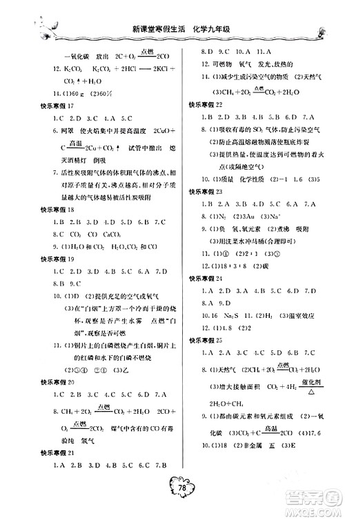 北京教育出版社2024新课堂寒假生活九年级化学人教版答案