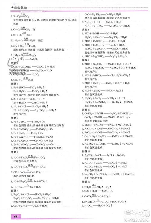 内蒙古大学出版社2024文轩假期生活指导寒假作业九年级化学课标版参考答案
