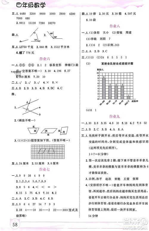 内蒙古大学出版社2024文轩假期生活指导寒假作业四年级数学课标版参考答案