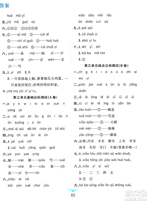 新疆文化出版社2023年秋黄冈名师全优AB卷一年级语文上册人教版答案 新疆文化出版社2023年秋黄冈名师全优AB卷一年级语文上册人教版答案