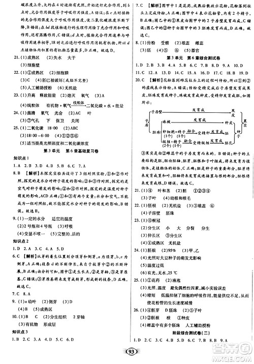 天津科学技术出版社2023年秋培优夺冠金卷七年级生物上册人教版答案