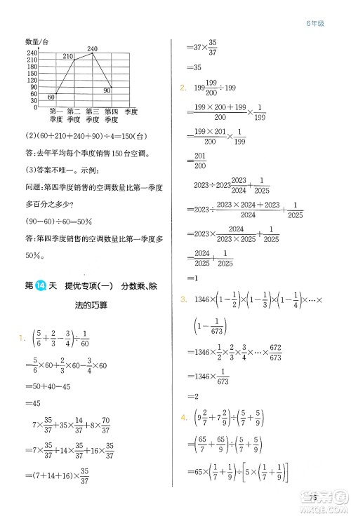 浙江教育出版社2024一本寒假衔接六年级数学人教版答案