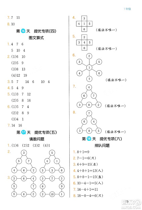 浙江教育出版社2024一本寒假衔接一年级数学人教版答案 浙江教育出版社2024一本寒假衔接一年级数学人教版答案