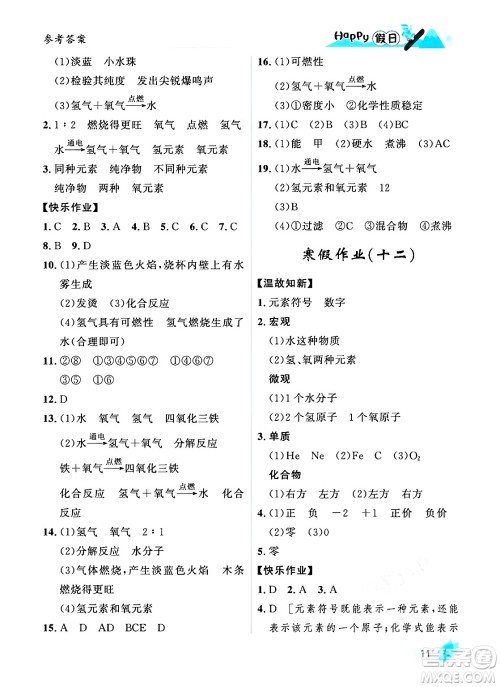 黑龙江少年儿童出版社2024Happy假日寒假九年级化学人教版答案