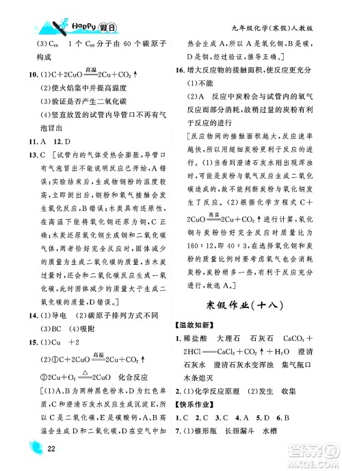 黑龙江少年儿童出版社2024Happy假日寒假九年级化学人教版答案