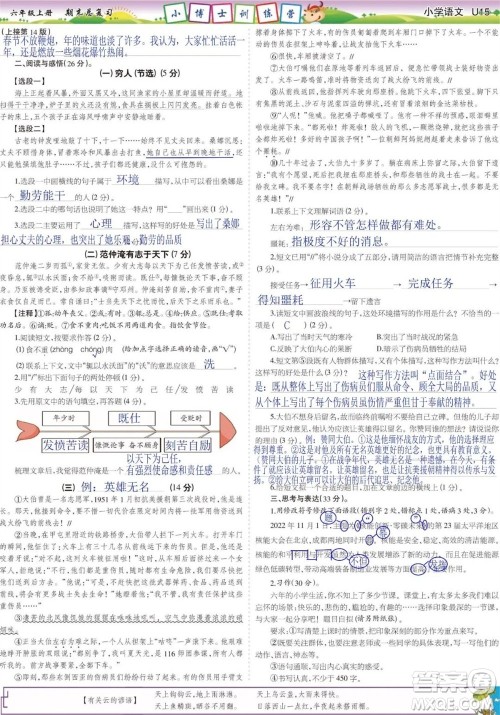 2023年秋少年智力开发报六年级语文上册期末总复习合刊参考答案