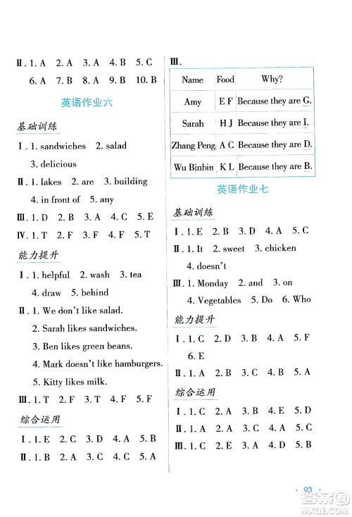 吉林出版集团股份有限公司2024假日综合与英语五年级英语人教版答案