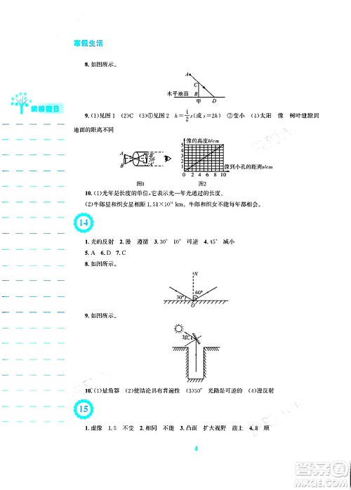 安徽教育出版社2024寒假生活八年级物理北师大版答案