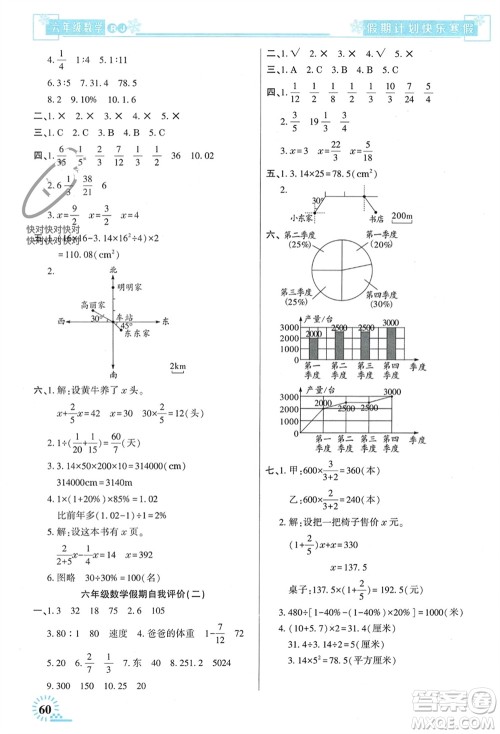 新疆文化出版社2024快乐寒假假期计划六年级数学人教版参考答案