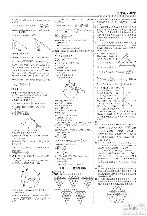 四川大学出版社2024假期冲冠学期系统总复习假期必备九年级数学通用版答案