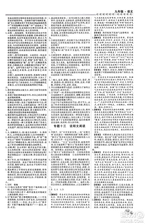 四川大学出版社2024假期冲冠学期系统总复习假期必备九年级语文通用版答案