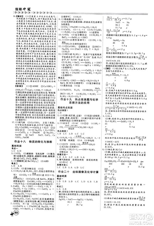 四川大学出版社2024假期冲冠学期系统总复习假期必备九年级化学通用版答案 四川大学出版社2024假期冲冠学期系统总复习假期必备九年级化学通用版答案
