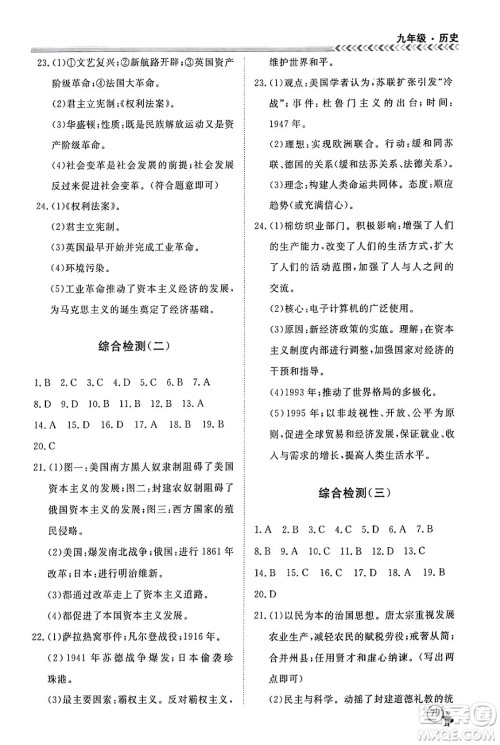 四川大学出版社2024假期冲冠学期系统总复习假期必备九年级历史通用版答案