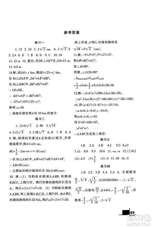 兰州大学出版社2024寒假作业八年级数学北师大版答案