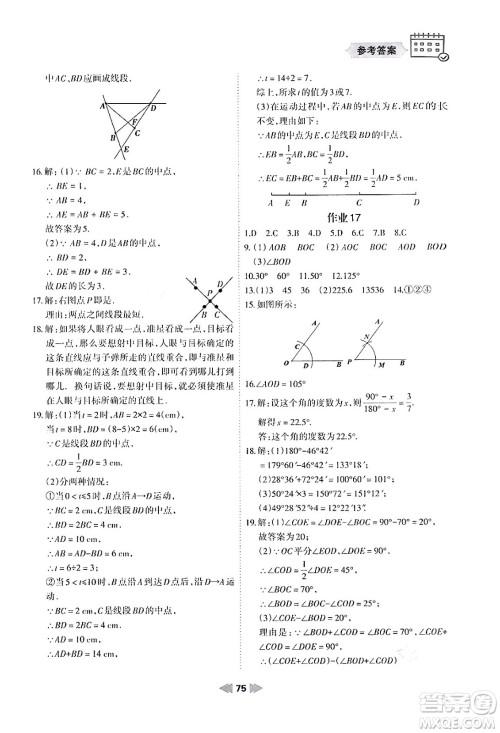 兰州大学出版社2024寒假作业七年级数学华东师大版答案