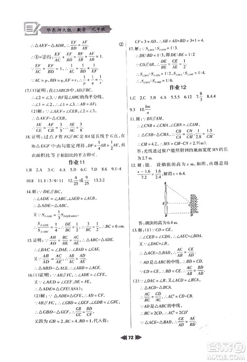 兰州大学出版社2024寒假作业九年级数学华东师大版答案