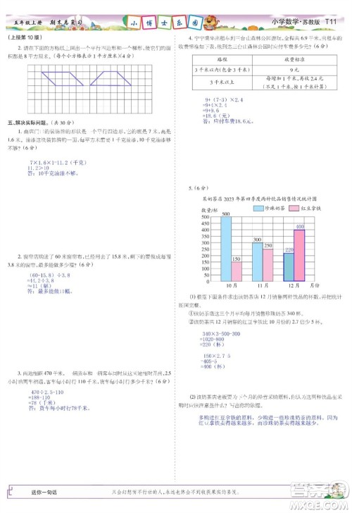 2023年秋少年智力开发报五年级数学上册苏教版期末总复习合刊参考答案