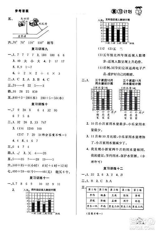 延边大学出版社2024品至教育假期复习计划期末寒假衔接四年级数学人教版答案