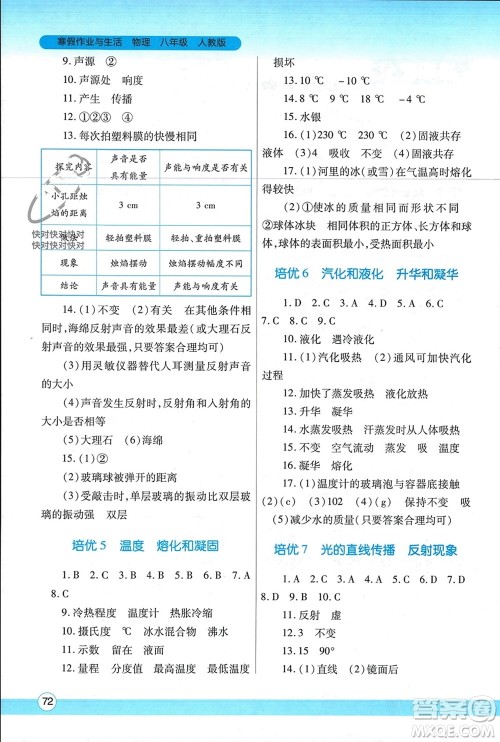 陕西师范大学出版总社有限公司2024寒假作业与生活八年级物理人教版参考答案 陕西师范大学出版总社有限公司2024寒假作业与生活八年级物理人教版参考答案