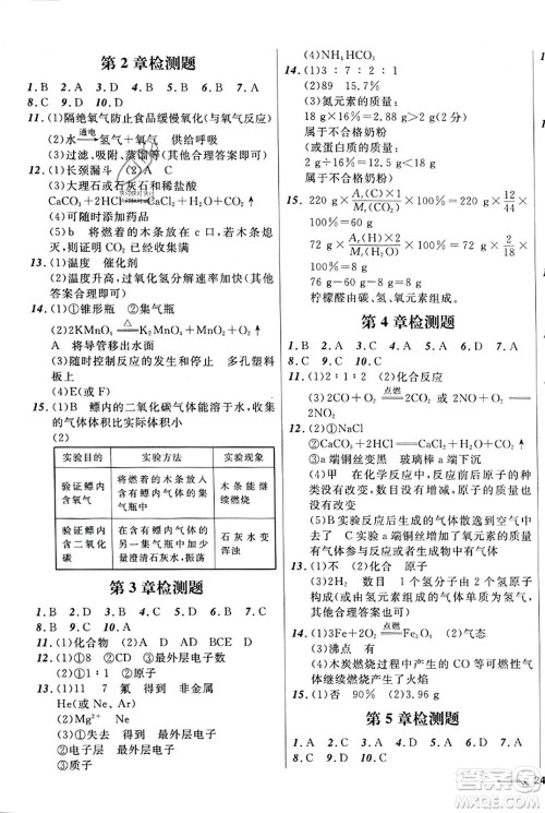 辽宁师范大学出版社2023年秋新课程新教材导航学化学九年级化学上册上教版答案