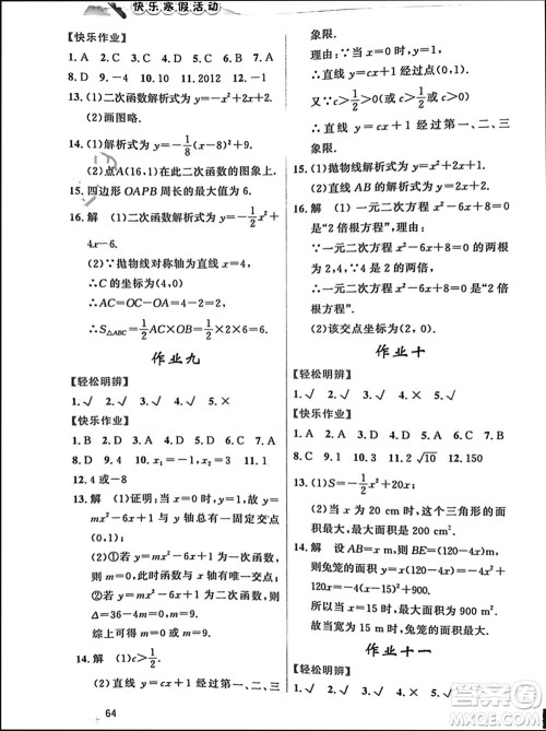 内蒙古人民出版社2024快乐寒假活动九年级数学通用版参考答案