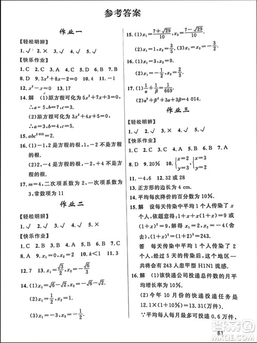 内蒙古人民出版社2024快乐寒假活动九年级数学通用版参考答案