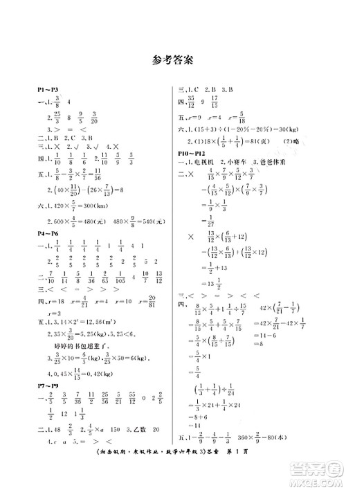 湖南大学出版社2024北京央教湘岳假期寒假作业六年级数学人教版答案 湖南大学出版社2024北京央教湘岳假期寒假作业六年级数学人教版答案