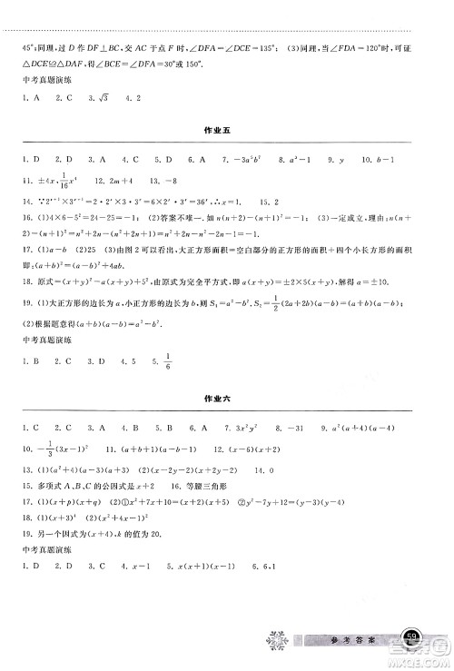 湖北教育出版社2024长江作业本寒假作业八年级数学通用版答案 湖北教育出版社2024长江作业本寒假作业八年级数学通用版答案