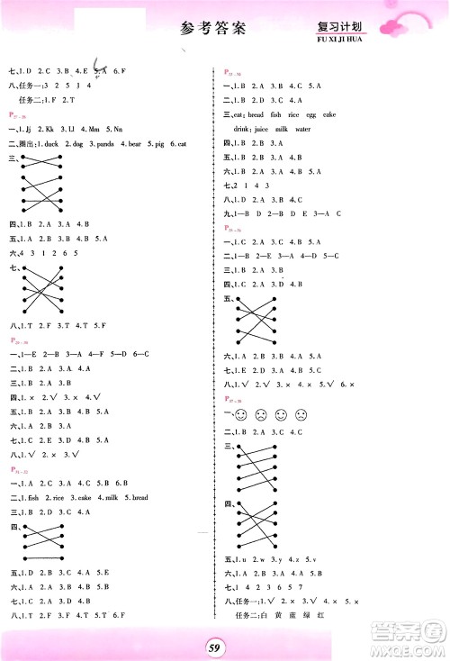 郑州大学出版社2024金牌题库快乐假期复习计划寒假三年级英语人教版参考答案