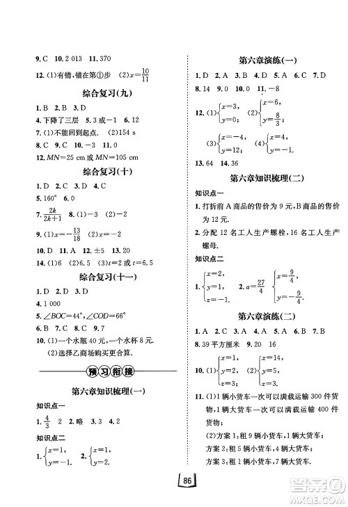 河北少年儿童出版社2024桂壮红皮书寒假天地七年级数学冀教版答案